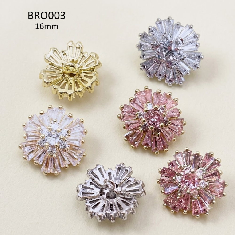 Micro Pave CZ Crystal Geometric Embellishments with Rear Shank Loop for Couture Millinery