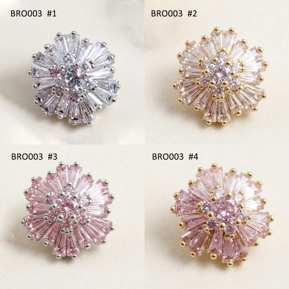 Micro Pave CZ Crystal Geometric Embellishments with Rear Shank Loop for Couture Millinery