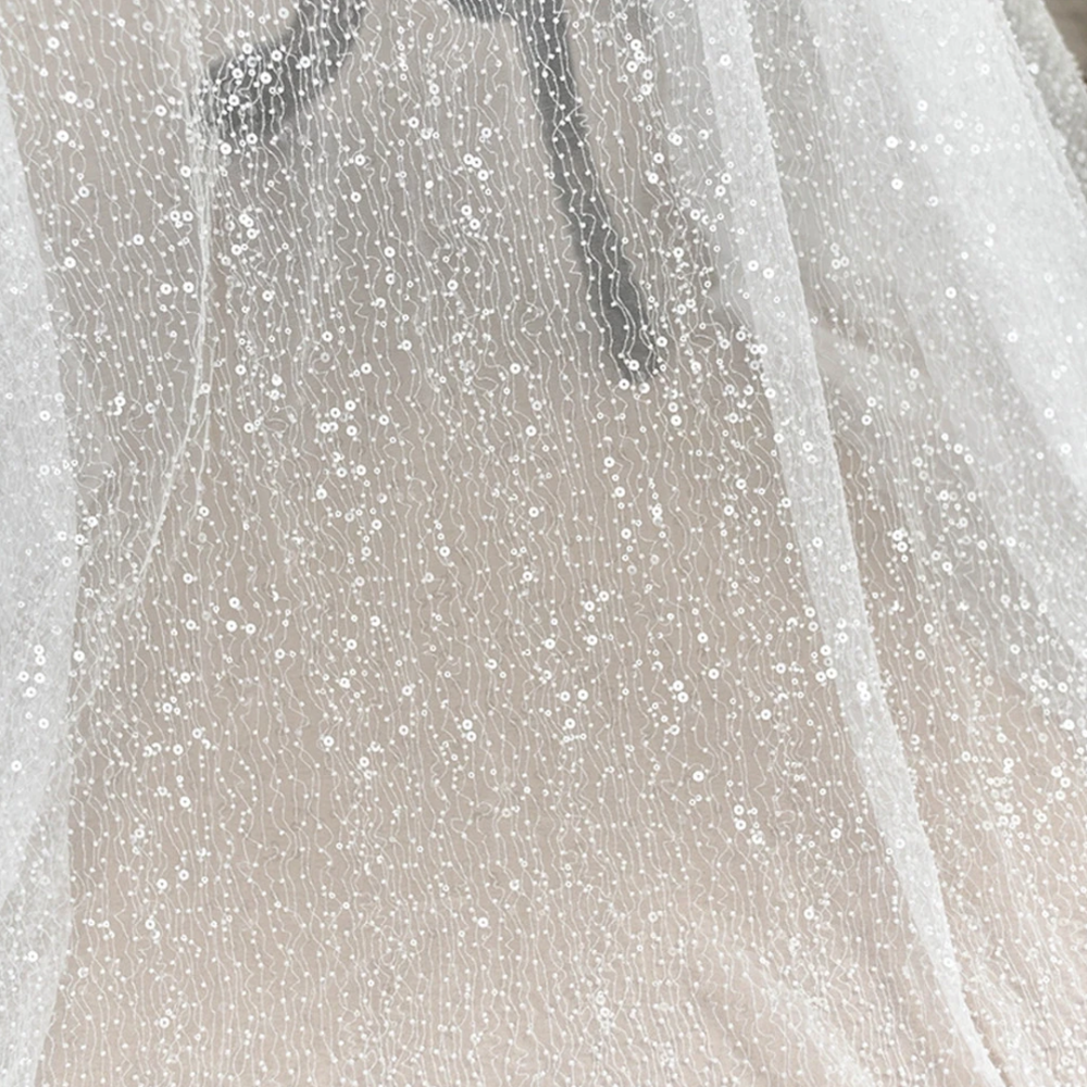 SFB1369 Beaded Sequin Bugle Mesh Tulle Fabric for Bridal Millinery 0.5m