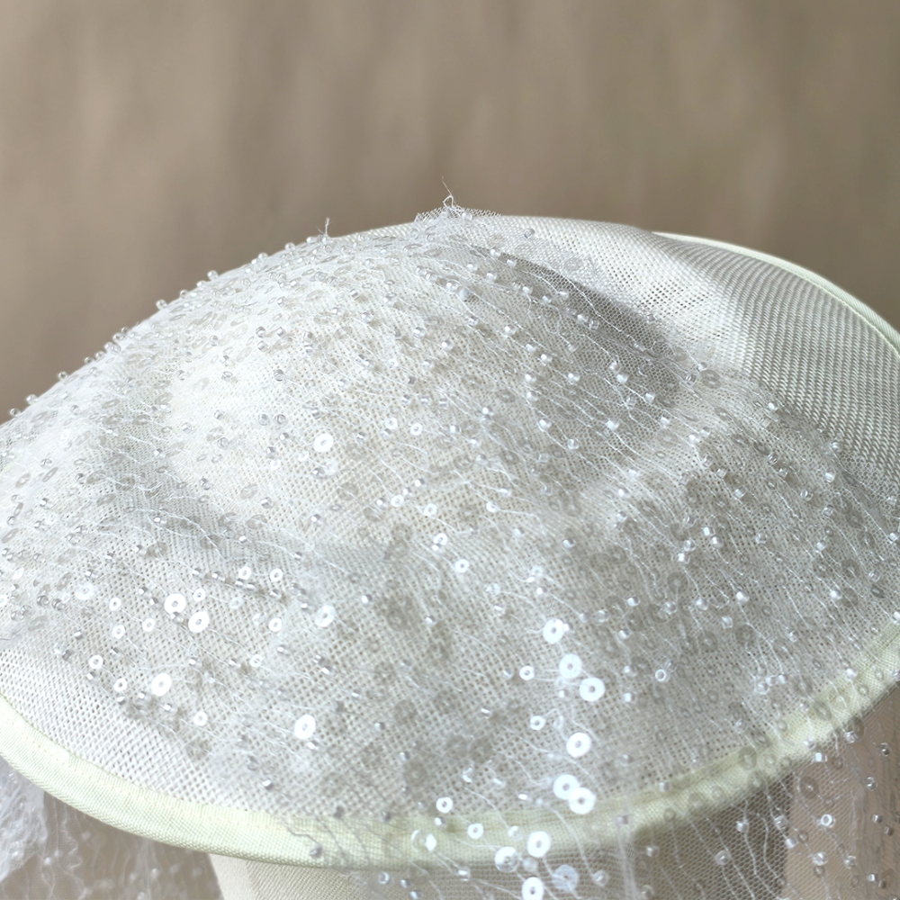 SFB1369 Beaded Sequin Bugle Mesh Tulle Fabric for Bridal Millinery 0.5m