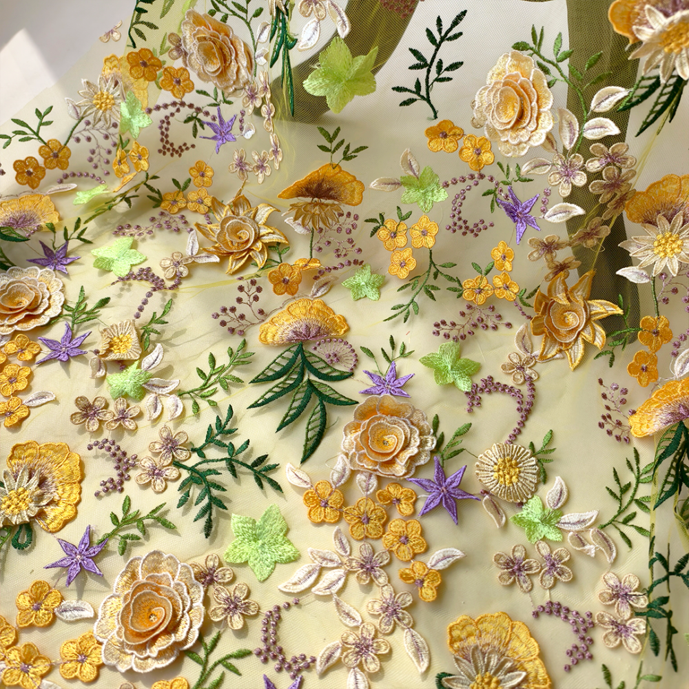 SFB1823 3D Floral Embroidered Tulle Fabric for Ascot Derby & Bridal