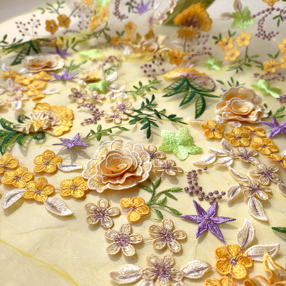 SFB1823 3D Floral Embroidered Tulle Fabric for Ascot Derby & Bridal