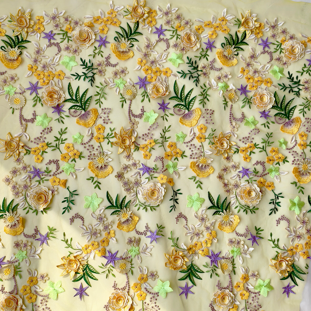 SFB1823 3D Floral Embroidered Tulle Fabric for Ascot Derby & Bridal