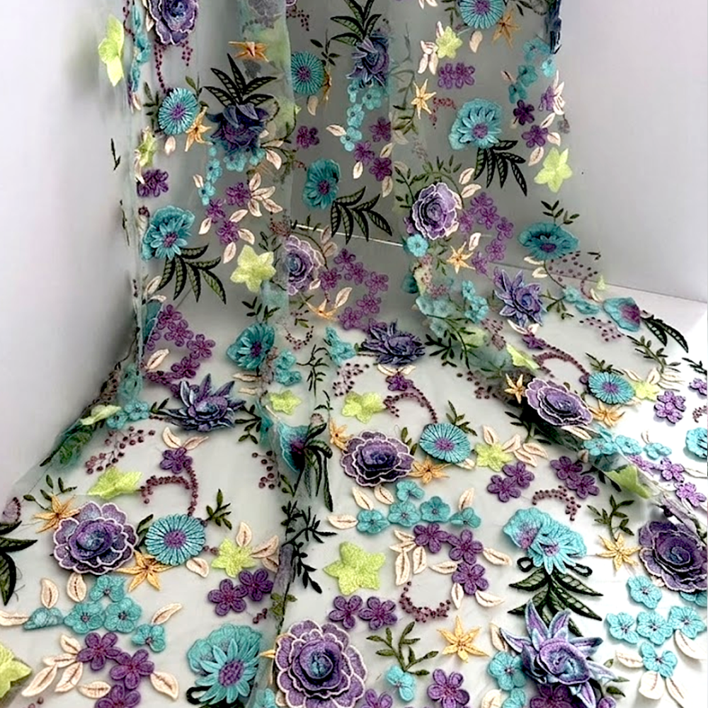 SFB1823 3D Floral Embroidered Tulle Fabric for Ascot Derby & Bridal