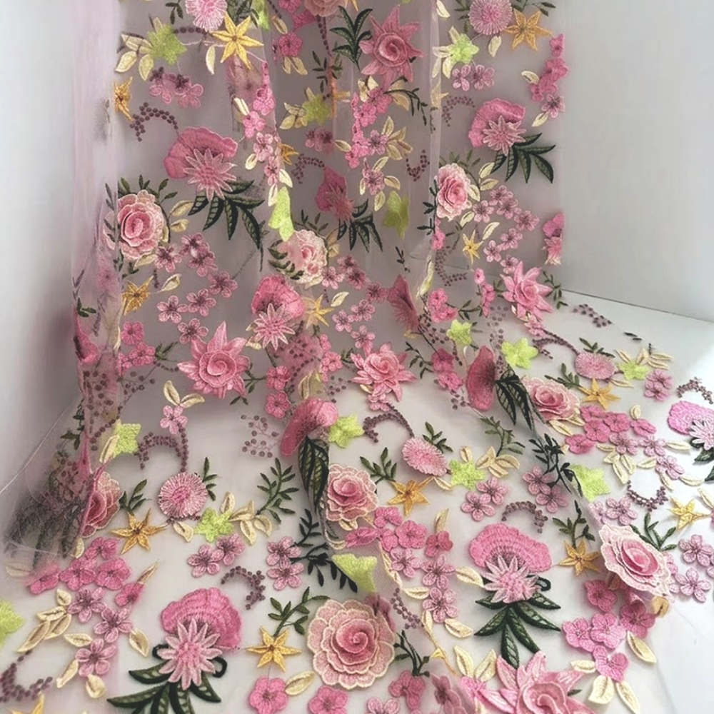 SFB1823 3D Floral Embroidered Tulle Fabric for Ascot Derby & Bridal