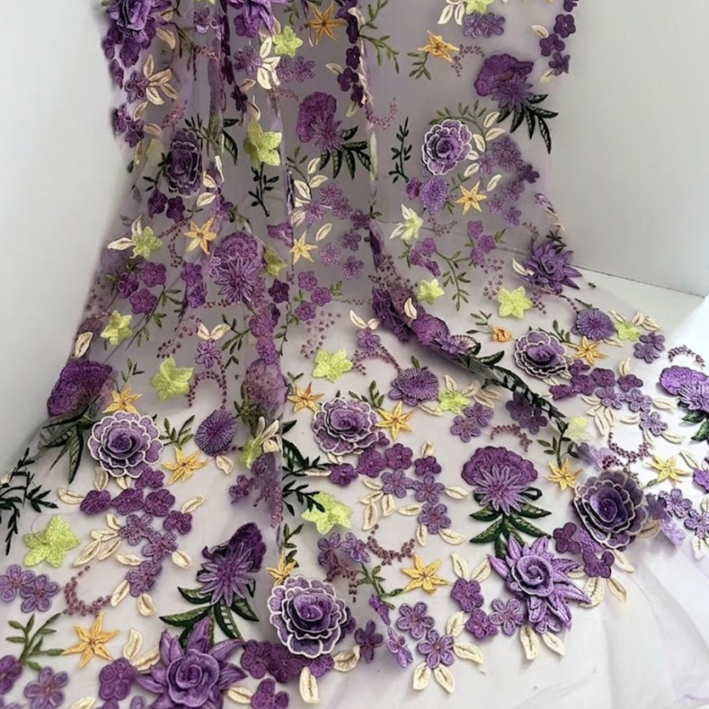 SFB1823 3D Floral Embroidered Tulle Fabric for Ascot Derby & Bridal