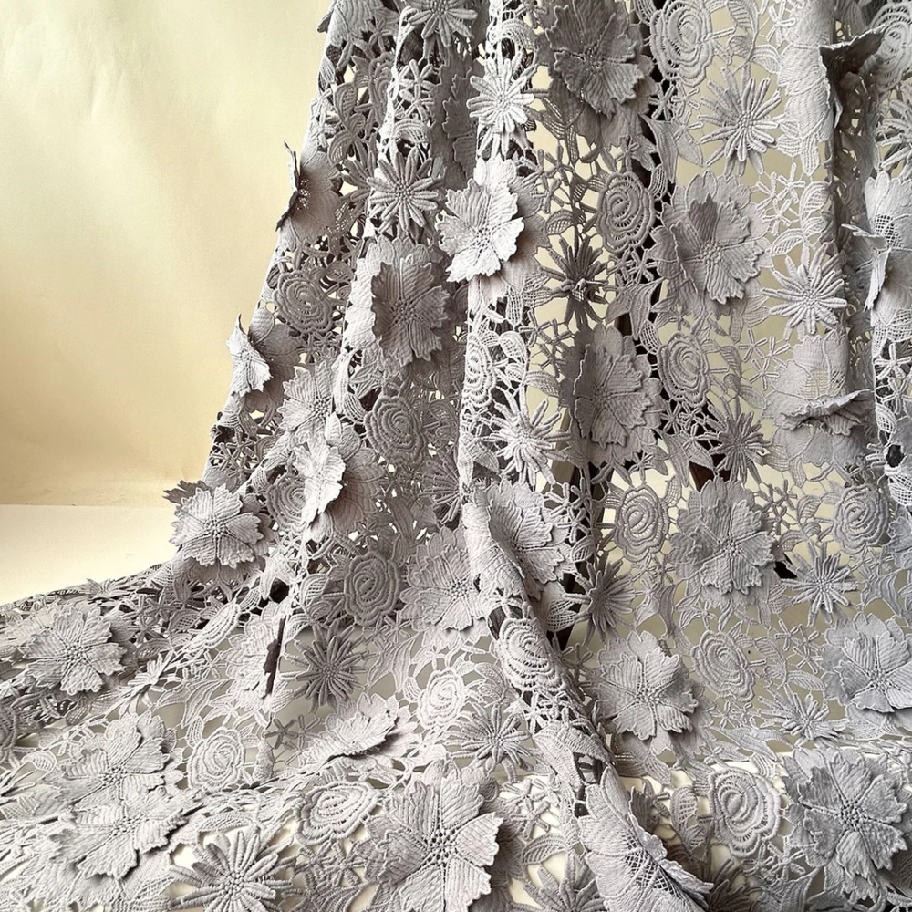 SFB3032 3D Floral Cutout Embroidered Lace Fabric for Racing & Bridal Millinery 0.5 Yard