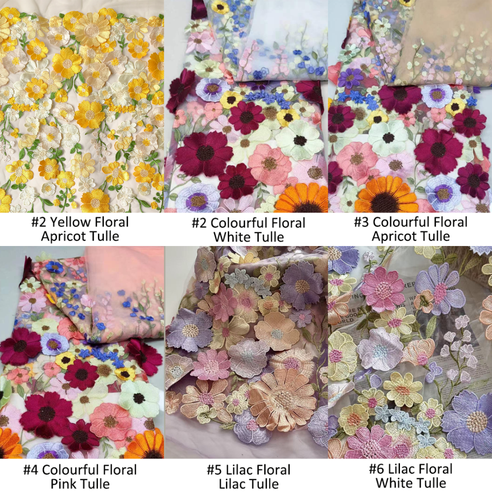 SFB1692 Gradient 3D Floral Tulle Fabric for Couture Gowns & Millinery Trims 1 Yard