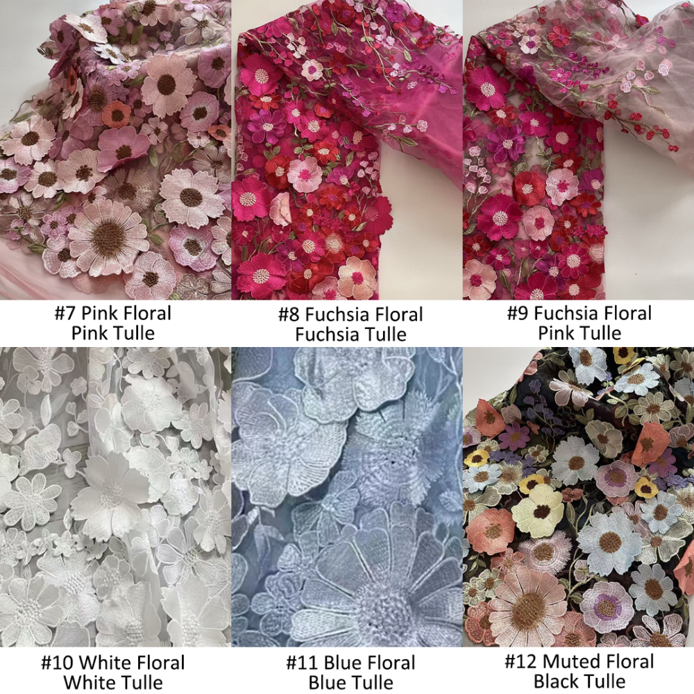 SFB1692 Gradient 3D Floral Tulle Fabric for Couture Gowns & Millinery Trims 1 Yard