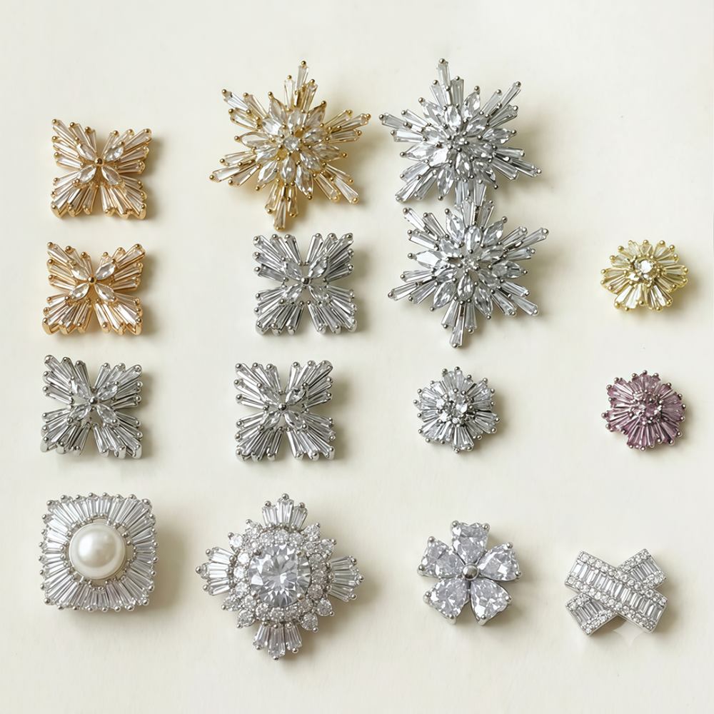 Micro Pave CZ Crystal Geometric Embellishments with Rear Shank Loop for Couture Millinery