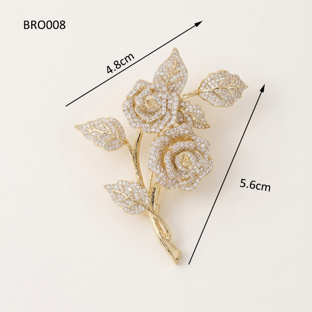 Rhinestone Crystal Pave Rose Brooch Pin for Ascot Millinery & Bridal Headpieces