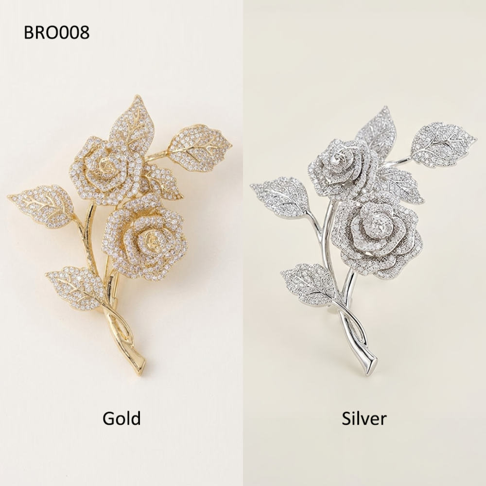 Rhinestone Crystal Pave Rose Brooch Pin for Ascot Millinery & Bridal Headpieces