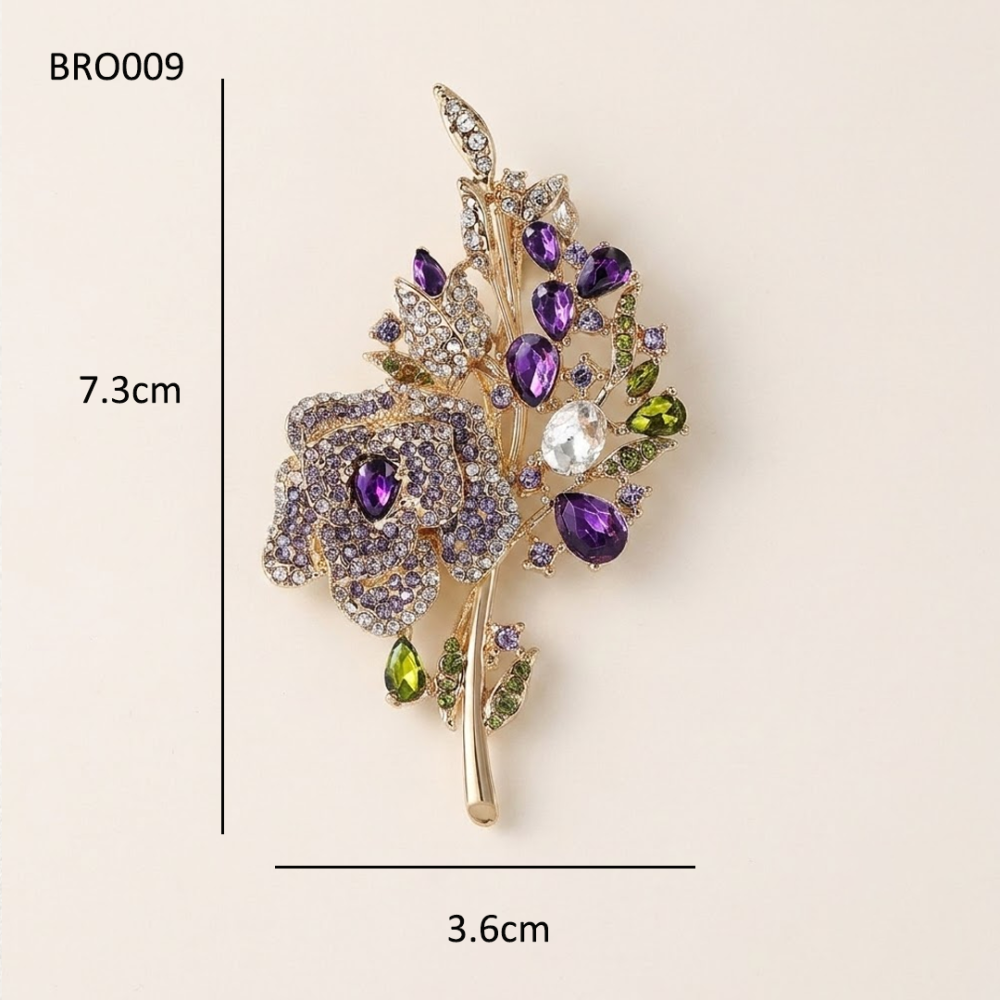 Rhinestone Crystal Pave Rose Brooch Pin for Ascot Millinery & Bridal Headpieces
