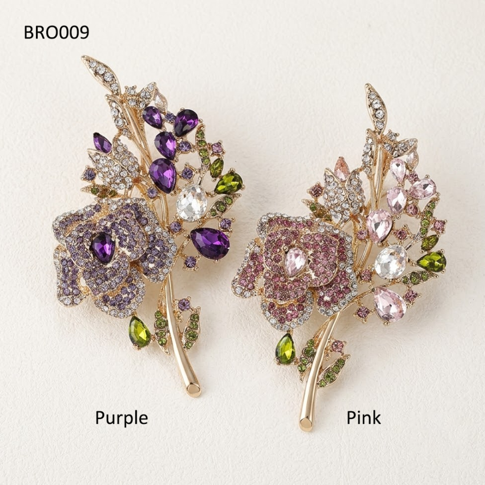 Rhinestone Crystal Pave Rose Brooch Pin for Ascot Millinery & Bridal Headpieces