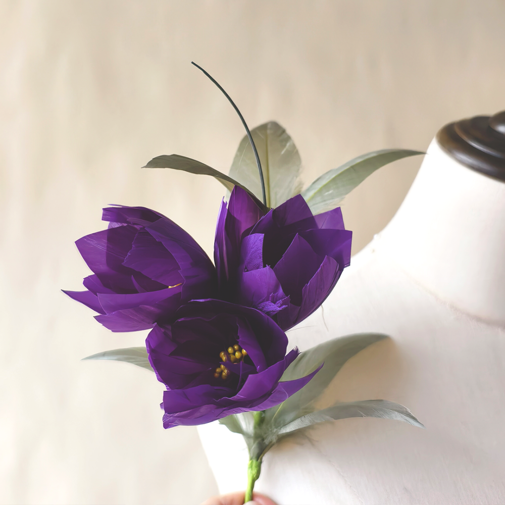RM1723 Trio Tulip Goose Feather Blooms Flower Mount Two-Tone Handcrafted Millinery Trim for Fascinators & Couture Hats 80+ Colours | No MOQ