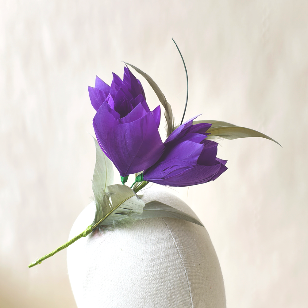RM1723 Trio Tulip Goose Feather Blooms Flower Mount Two-Tone Handcrafted Millinery Trim for Fascinators & Couture Hats 80+ Colours | No MOQ