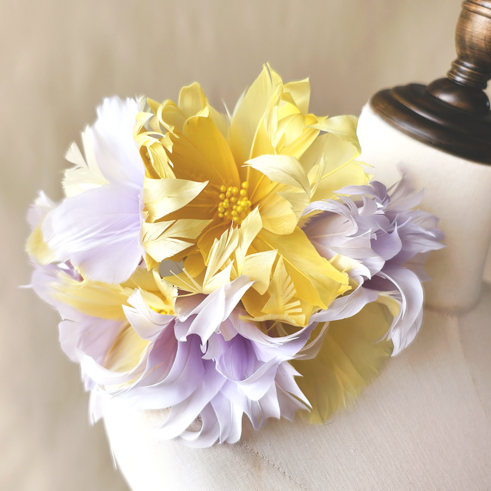 RM1724 Modular Cluster Two-Tone Handcrafted Goose Feather Blooms Flower Mount for Millinery & Couture Hats 80+ Colours | No MOQ