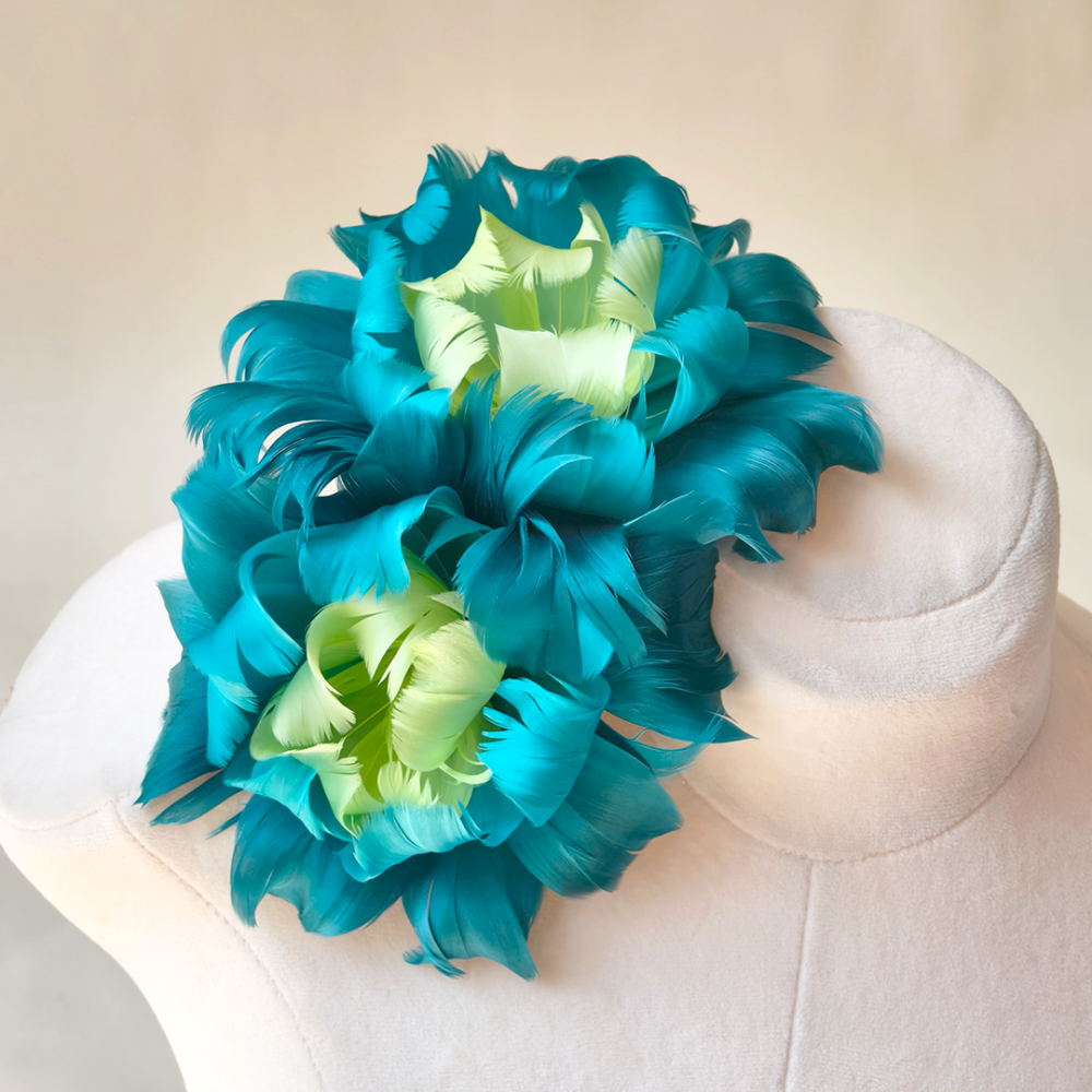 RM1735 Curled Goose Feather Twin Peony Mount for Ascot & Derby Millinery