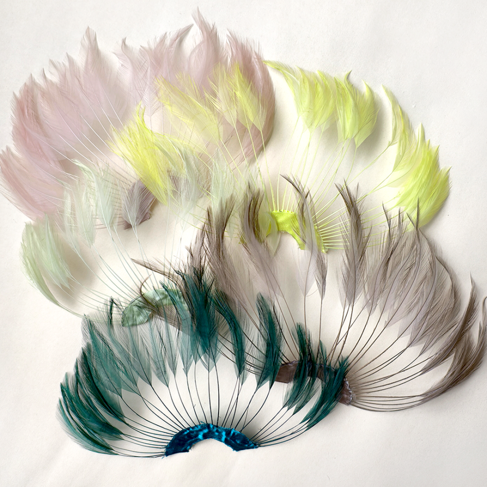 RHW-H02 Stripped Goose Hackle Feather Fan Mount for Couture & Millinery