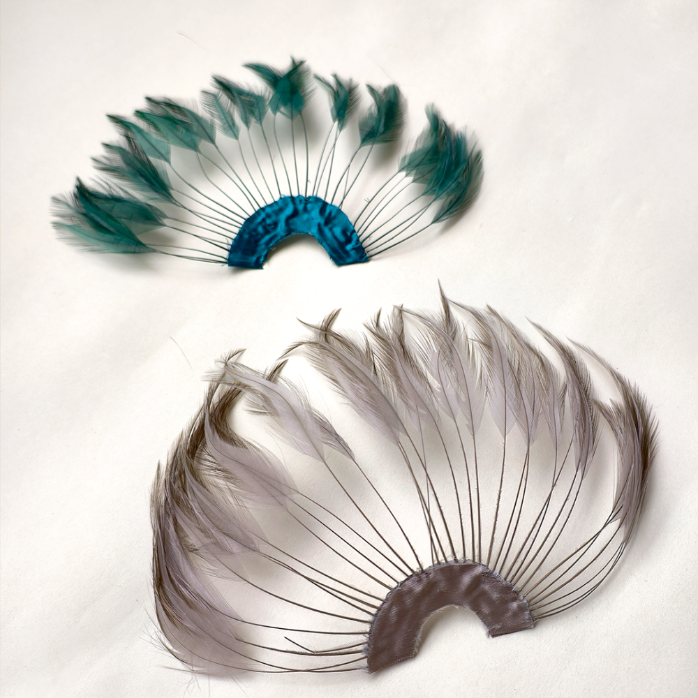 RHW-H02 Stripped Goose Hackle Feather Fan Mount for Couture & Millinery