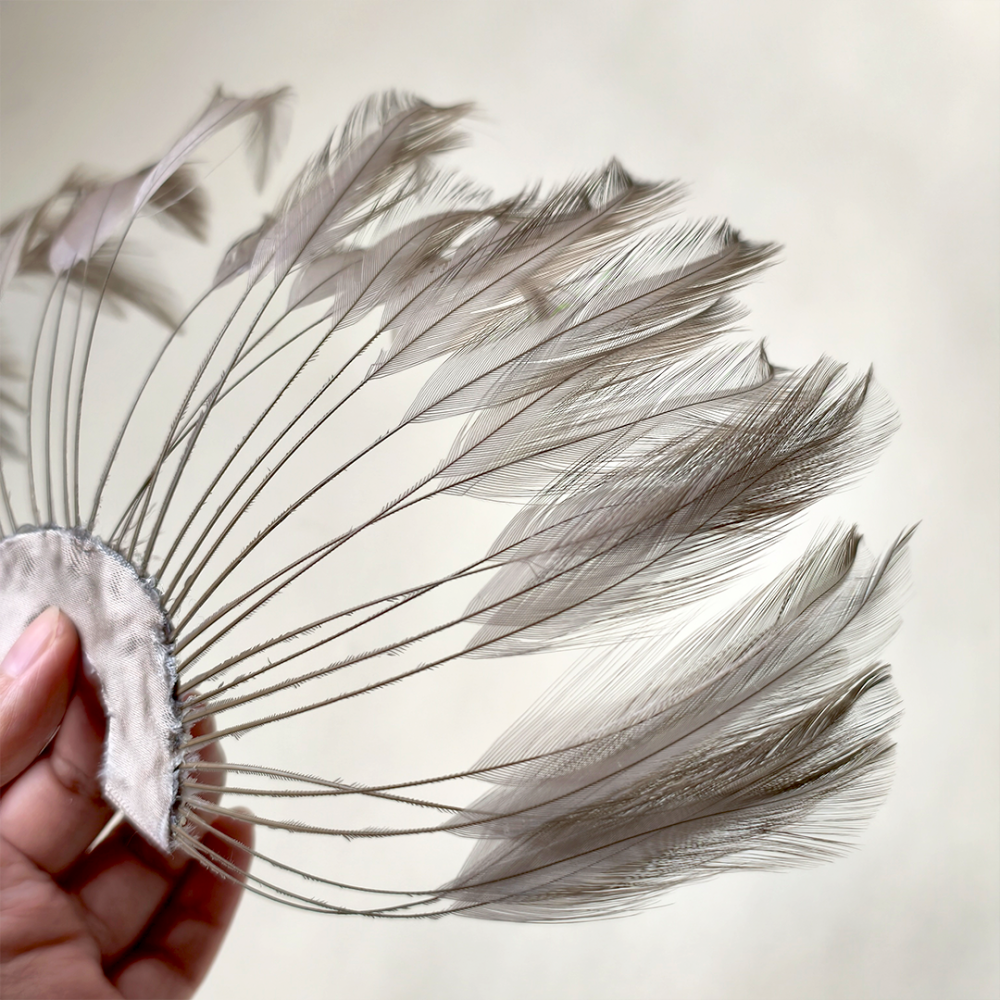 RHW-H02 Stripped Goose Hackle Feather Fan Mount for Couture & Millinery