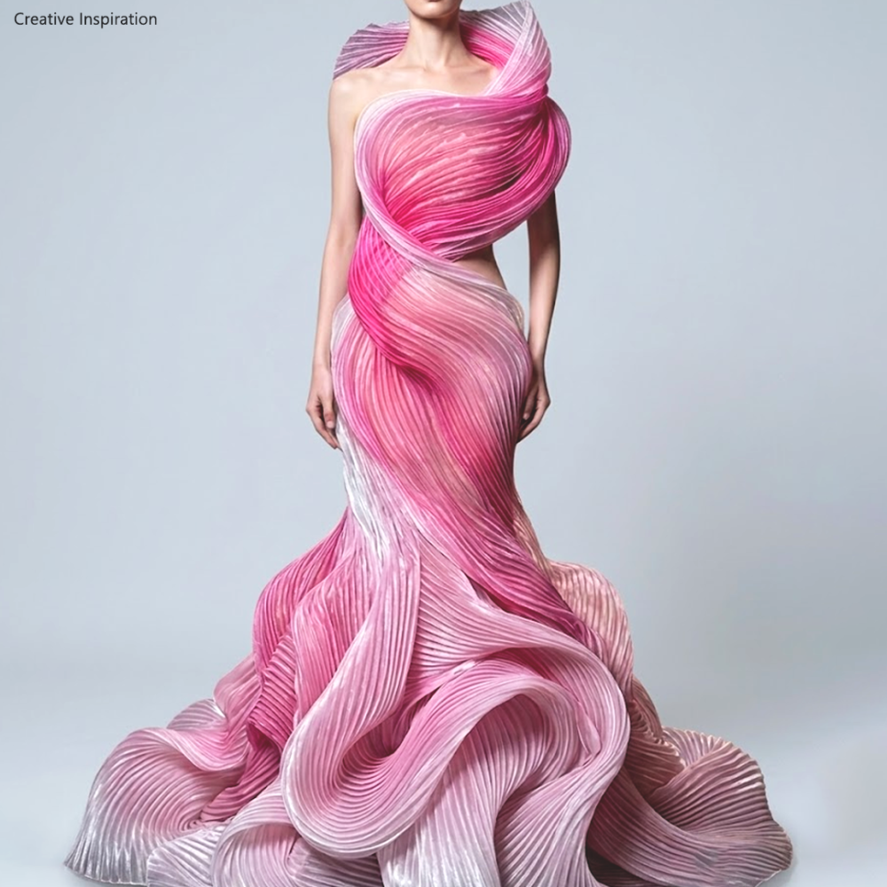 SFB1812-Ombré Sculptural Boned Pleated Organza Fabric for Couture 110cm Width One Yard