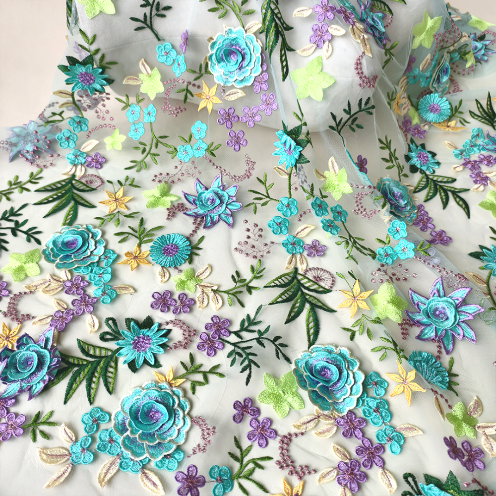 SFB1823 3D Floral Embroidered Tulle Fabric for Ascot Derby & Bridal One Yard