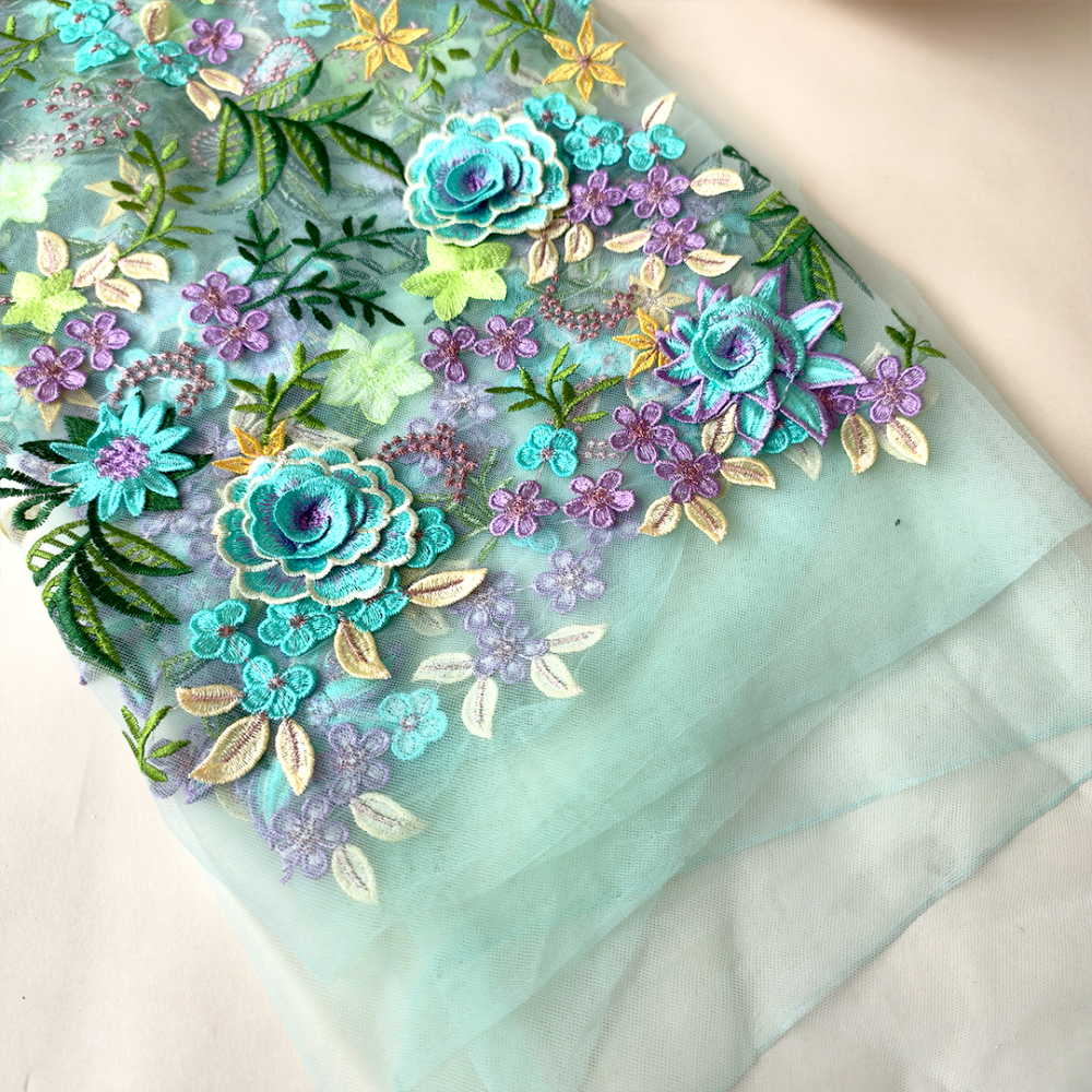 SFB1823 3D Floral Embroidered Tulle Fabric for Ascot Derby & Bridal One Yard