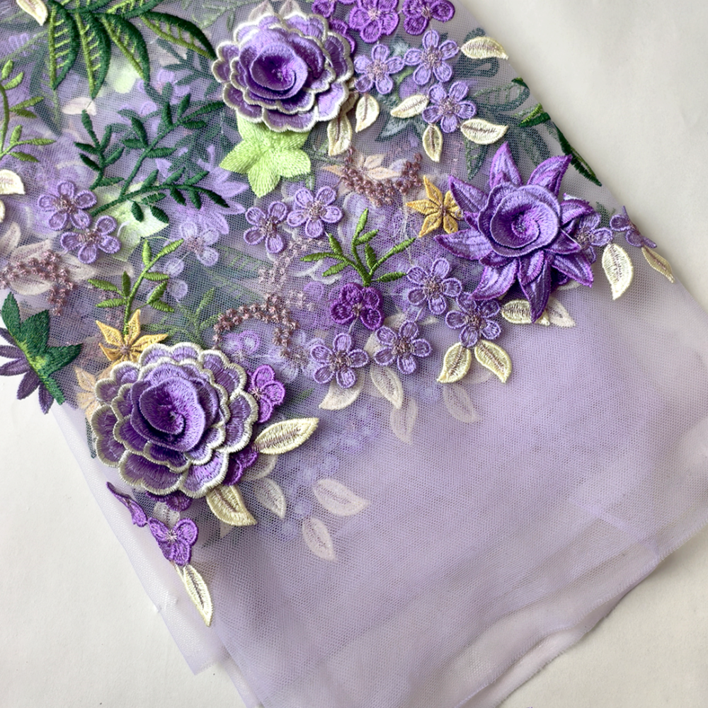 SFB1823 3D Floral Embroidered Tulle Fabric for Ascot Derby & Bridal One Yard