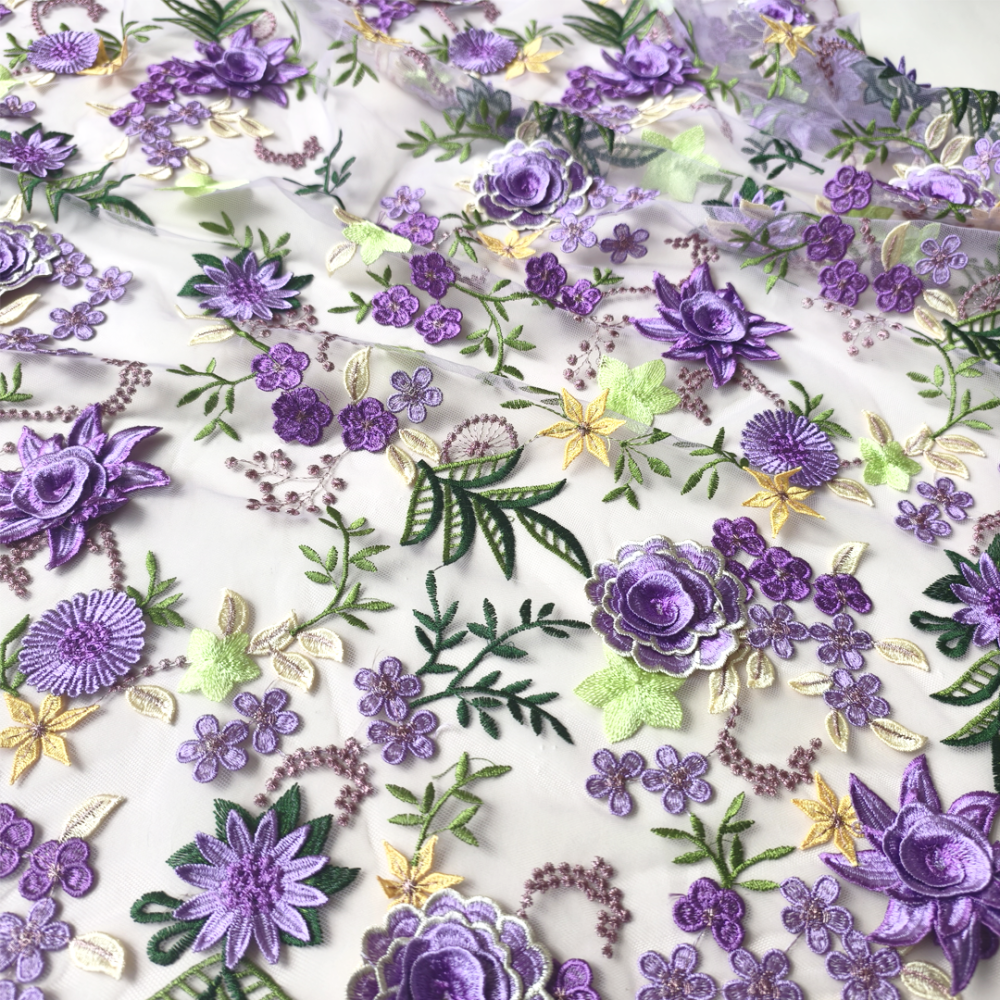 SFB1823 3D Floral Embroidered Tulle Fabric for Ascot Derby & Bridal One Yard