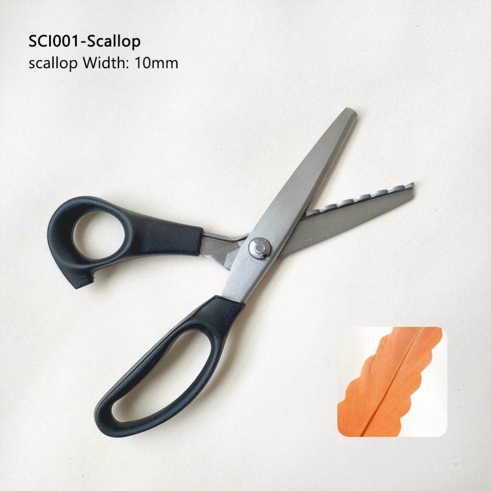 SCI001 Decorative Edge Pinking & Scallop Shears for Millinery Feathers & Couture Headwear