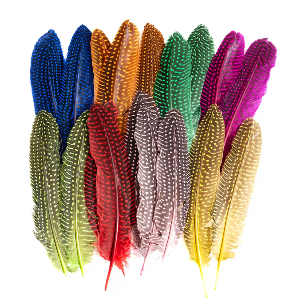 FEA1044 Graphic Spotted Guinea Fowl Wing Feathers for Couture Millinery & Racing Headwear 10pcs/ pack