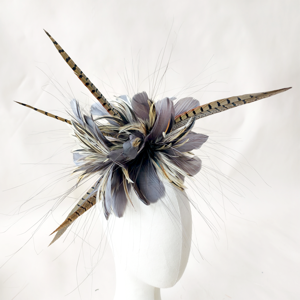 RM606 Multi-Textural Twistable Feather Bloom Goose Pheasant Hackle for Race Day & Bridal Millinery