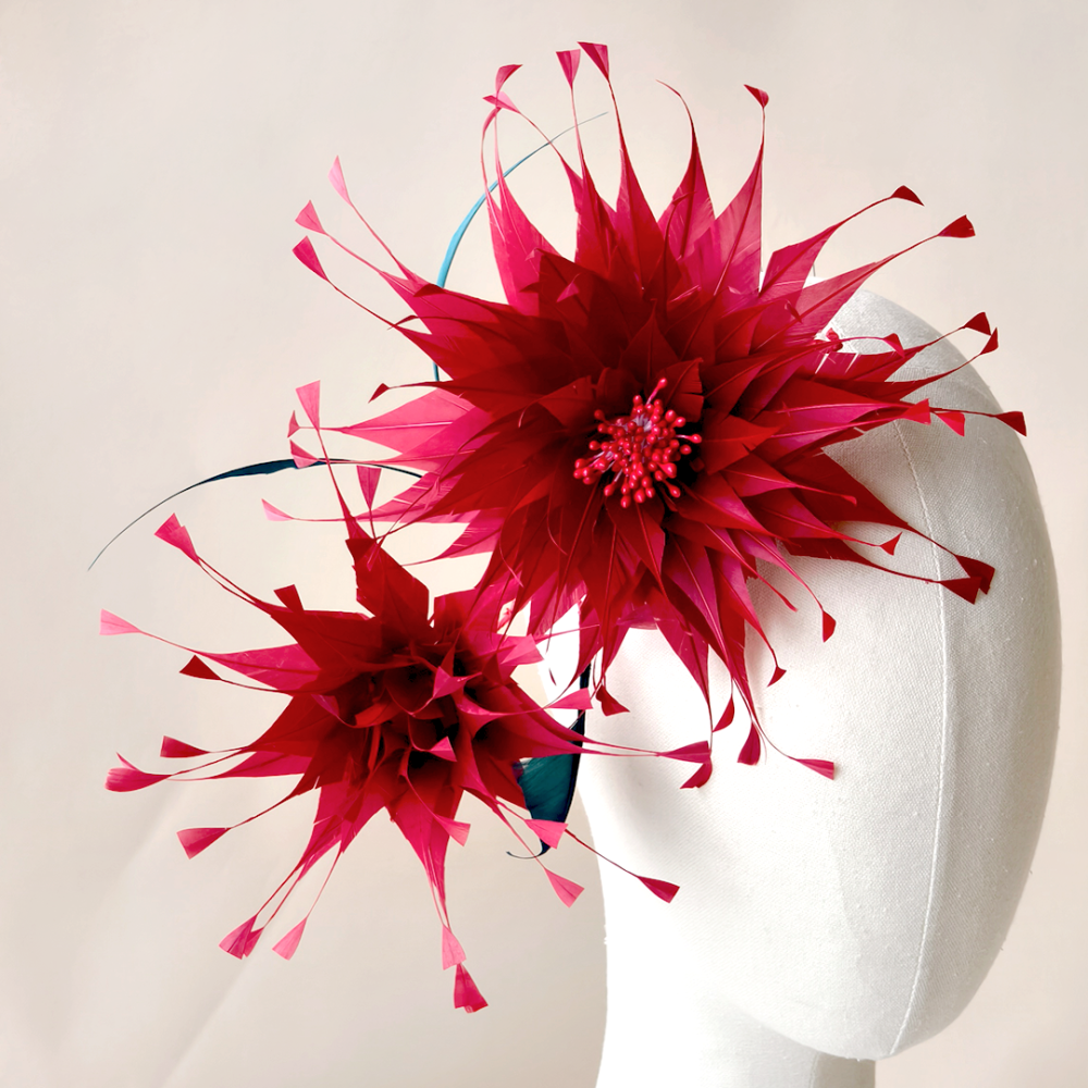 RB149 Splayed Spider Dahlia & Bud Feather Mount for Couture Millinery & Racing Headwear
