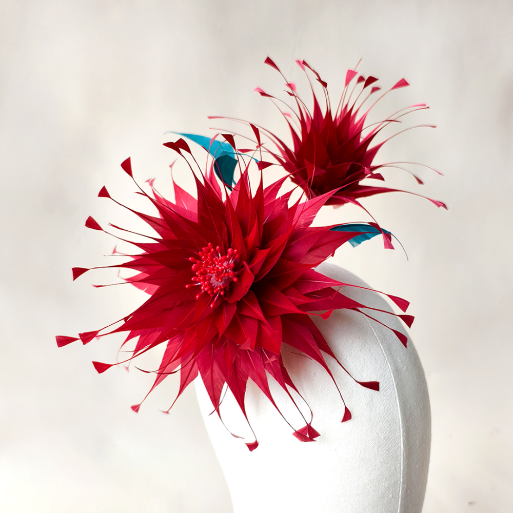 RB149 Splayed Spider Dahlia & Bud Feather Mount for Couture Millinery & Racing Headwear