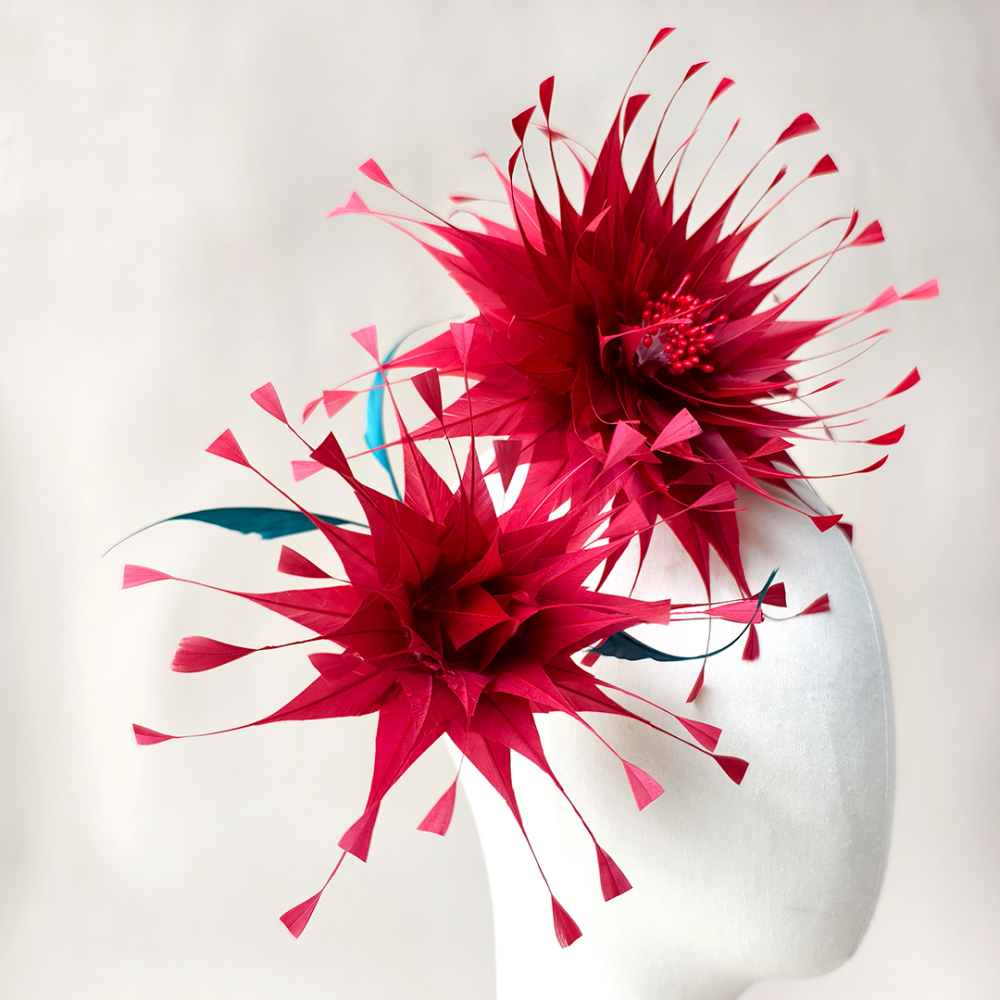 RB149 Splayed Spider Dahlia & Bud Feather Mount for Couture Millinery & Racing Headwear