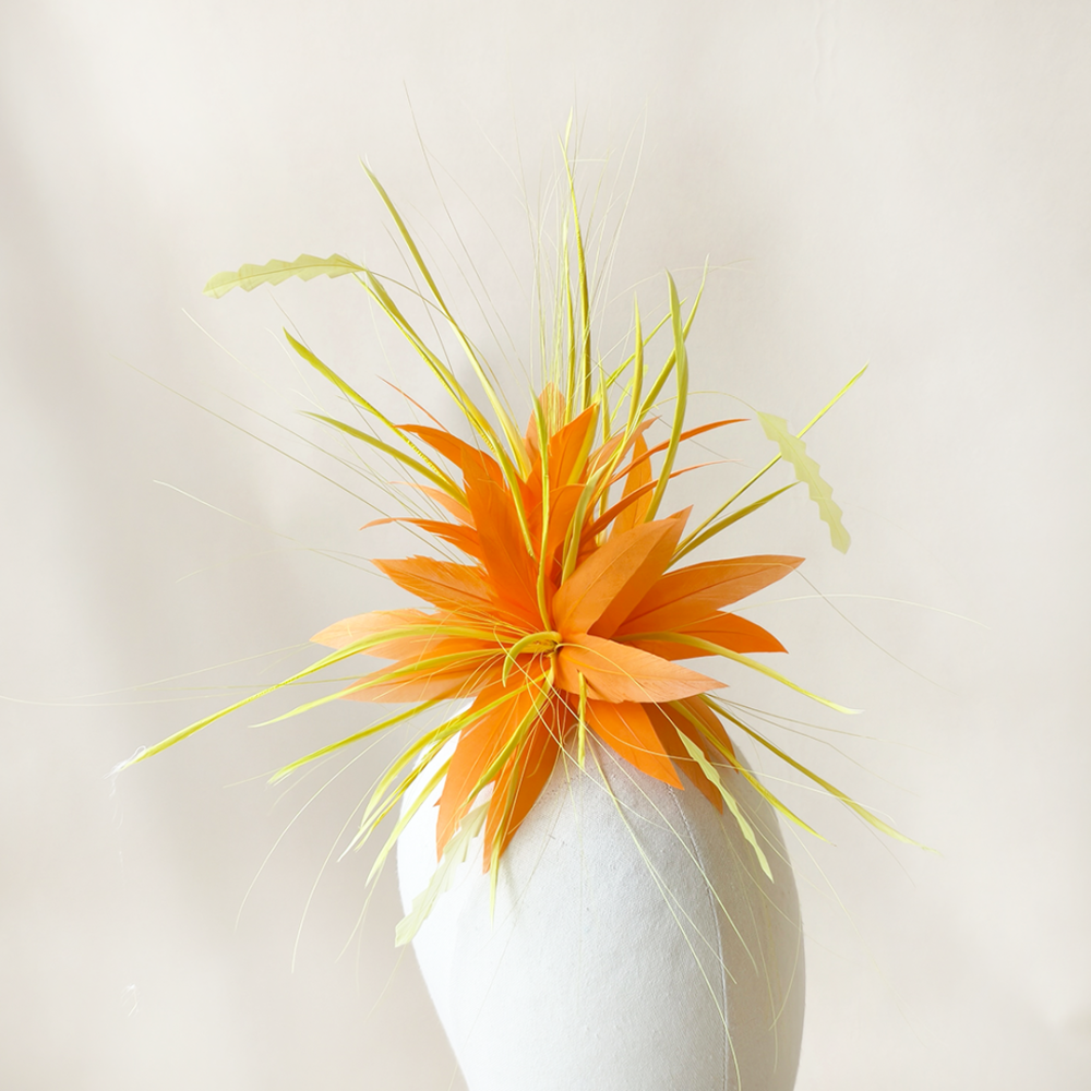 RM909 Dynamic Two-Tone Goose Biot & Feather Bloom Feather Flower Mount Handcrafted Sculptural Trim for Millinery & Couture Hats