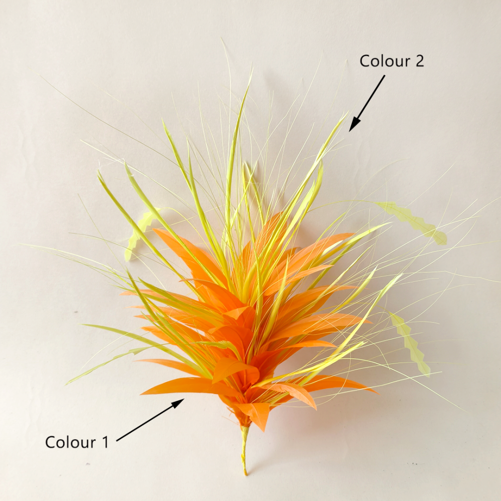 RM909 Dynamic Two-Tone Goose Biot & Feather Bloom Feather Flower Mount Handcrafted Sculptural Trim for Millinery & Couture Hats