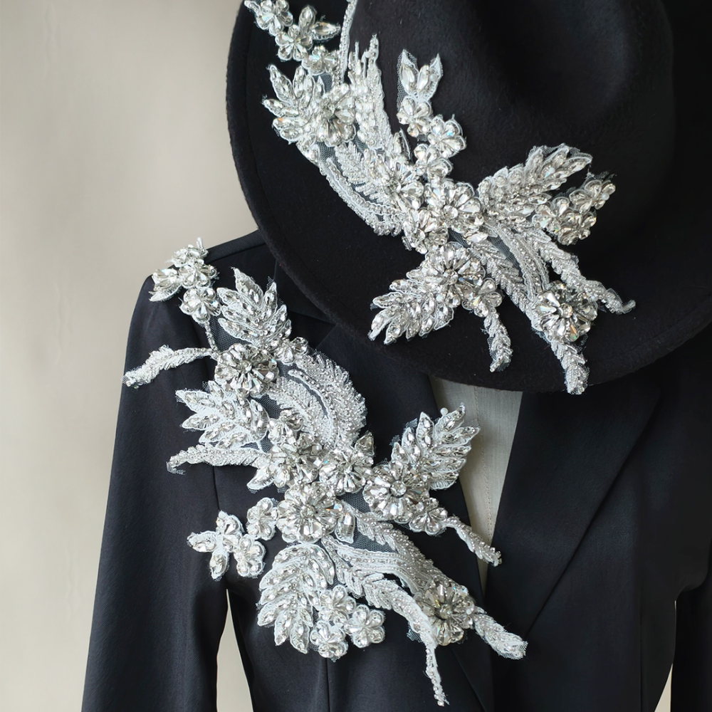 SAP1455 Botanical Floral Rhinestone Applique Crystal Motif for Couture Millinery & Bridal Wear