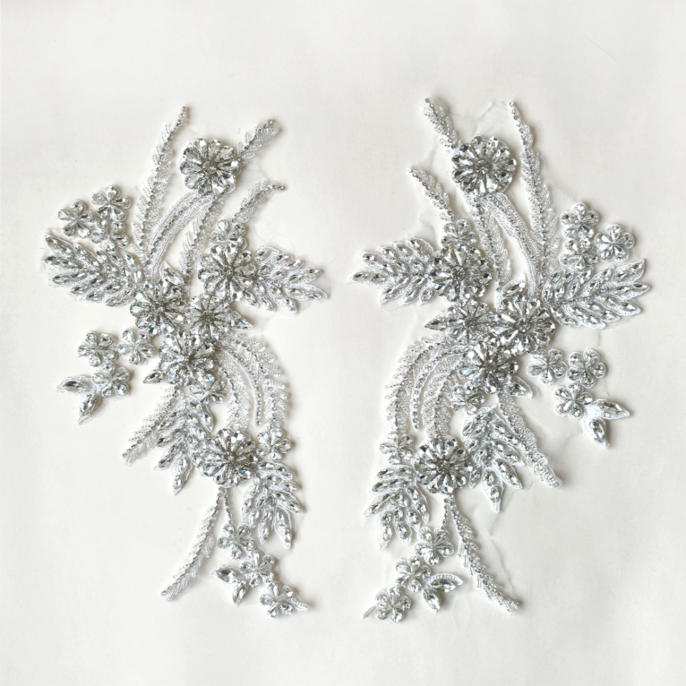 SAP1455 Botanical Floral Rhinestone Applique Crystal Motif for Couture Millinery & Bridal Wear