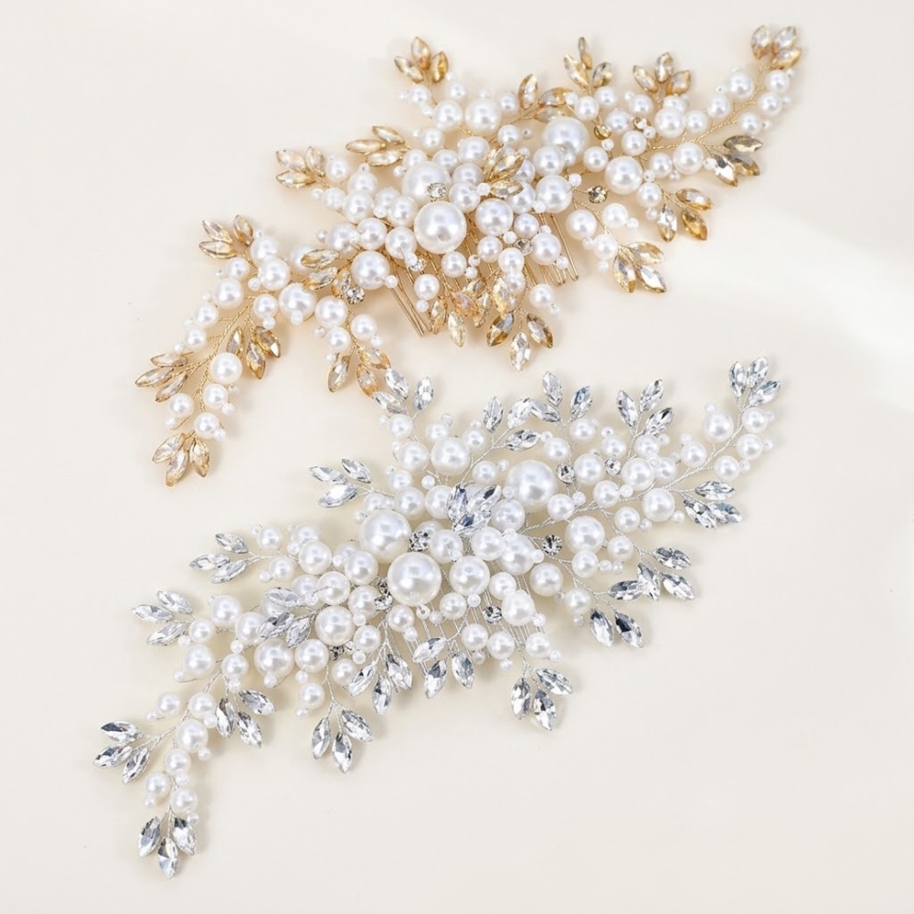 BHP2601 Flexible Pearl & Crystal Botanical Vine Comb for Couture Bridal & Occasion Styling