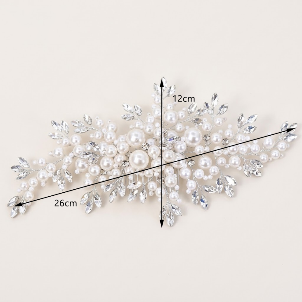 BHP2601 Flexible Pearl & Crystal Botanical Vine Comb for Couture Bridal & Occasion Styling
