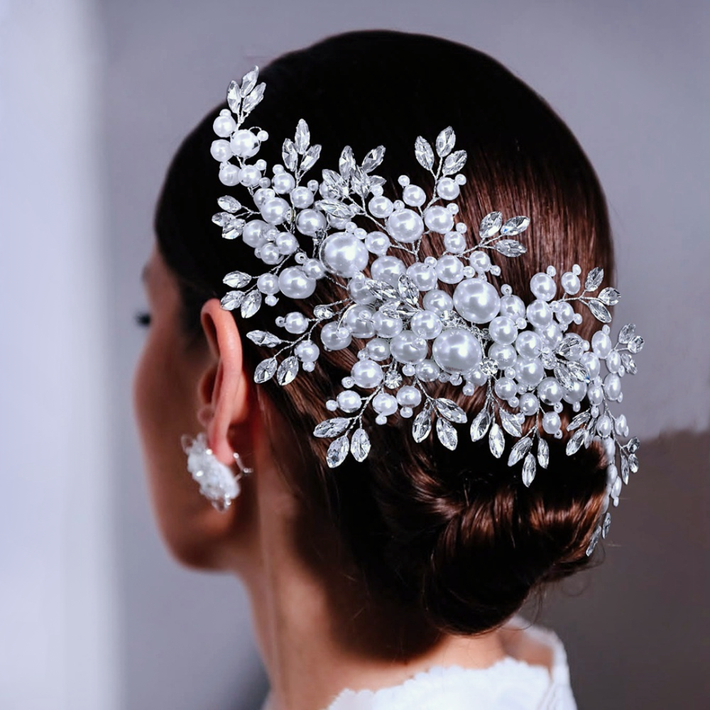 BHP2601 Flexible Pearl & Crystal Botanical Vine Comb for Couture Bridal & Occasion Styling