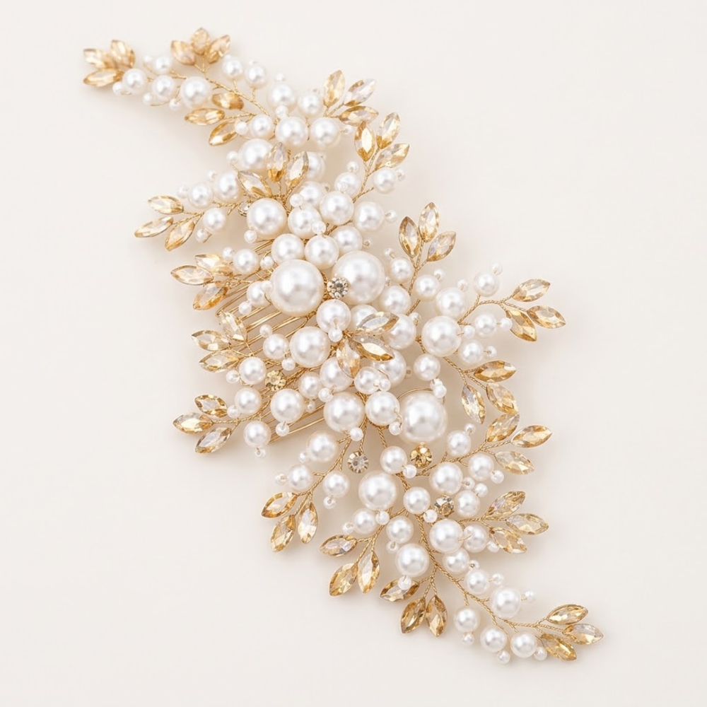 BHP2601 Flexible Pearl & Crystal Botanical Vine Comb for Couture Bridal & Occasion Styling