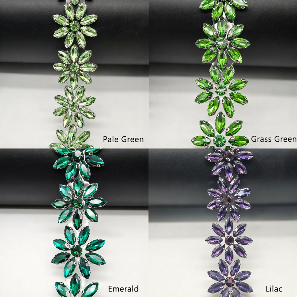 SDC608 Marquise Crystal Floral Hot-Fix Rhinestone Trim for Couture Bridal & Millinery One Yard