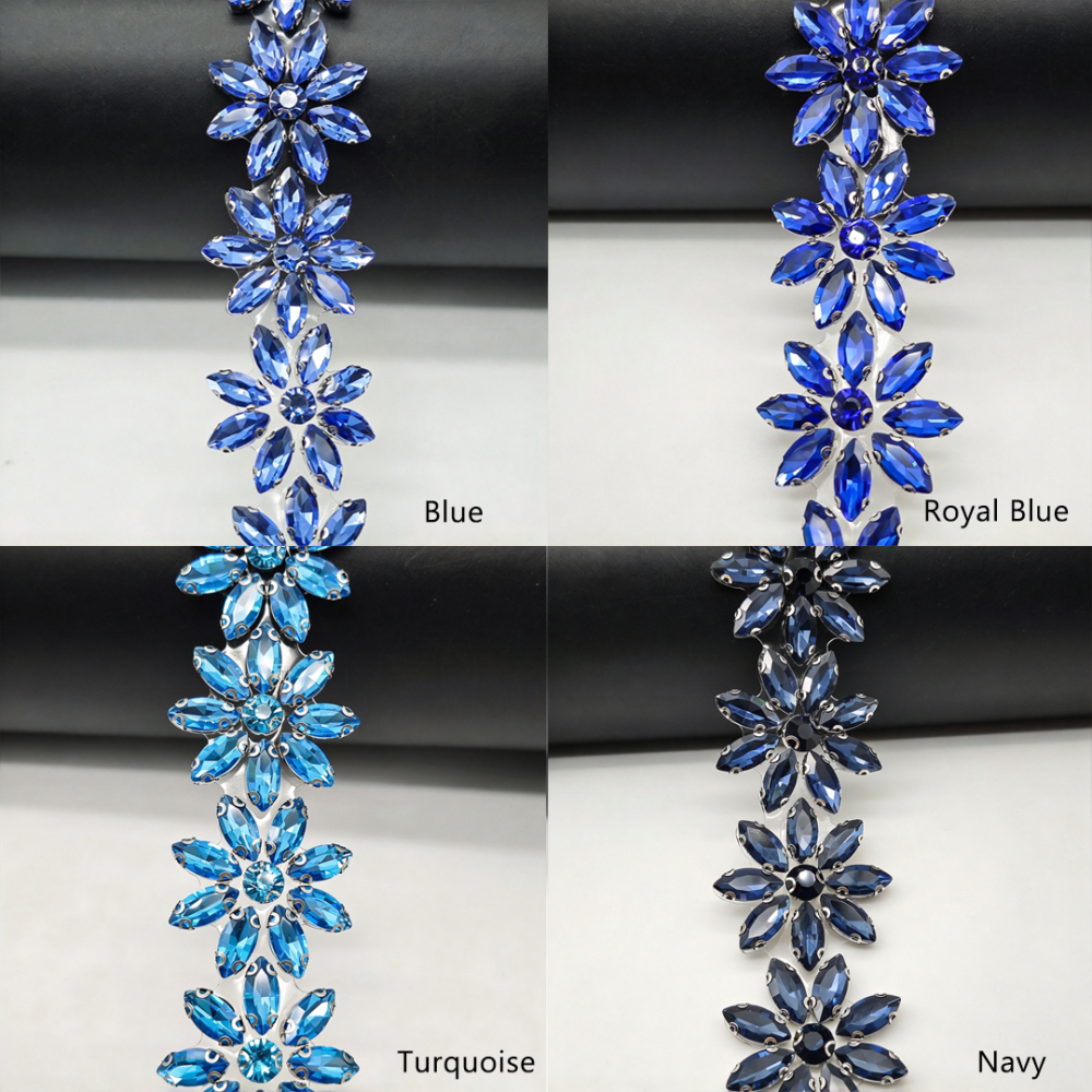SDC608 Marquise Crystal Floral Hot-Fix Rhinestone Trim for Couture Bridal & Millinery One Yard