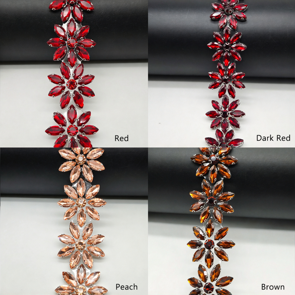 SDC608 Marquise Crystal Floral Hot-Fix Rhinestone Trim for Couture Bridal & Millinery One Yard