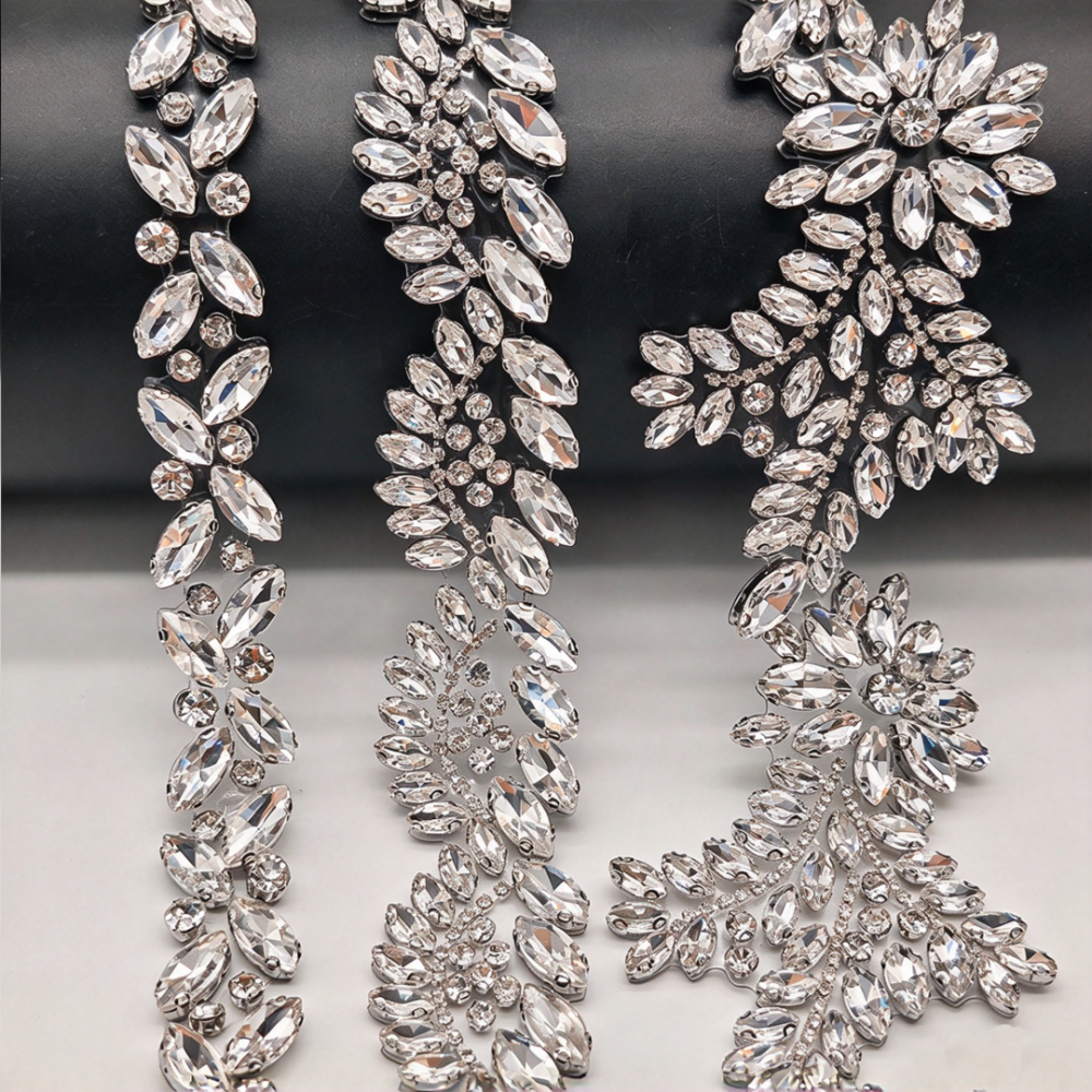 SDC601-SDC607 Geometric & Floral Crystal Rhinestone Hot-Fix Trims for Bridal Millinery One Yard