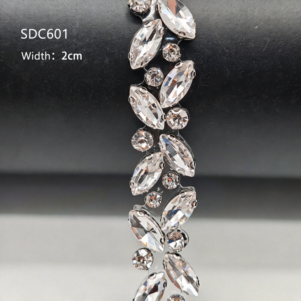 SDC601-SDC607 Geometric & Floral Crystal Rhinestone Hot-Fix Trims for Bridal Millinery One Yard