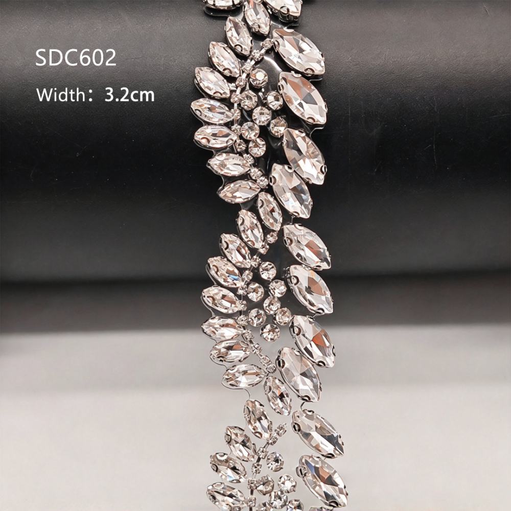 SDC601-SDC607 Geometric & Floral Crystal Rhinestone Hot-Fix Trims for Bridal Millinery One Yard